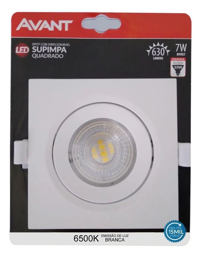 SPOT QUADRADO 7W SMD BRANCO FRIO 